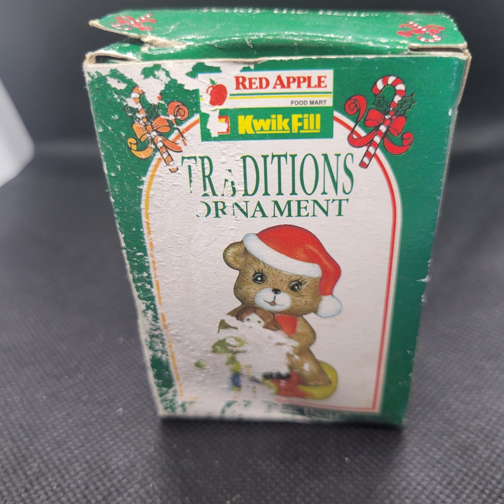 Apple Traditions Teddy Bear Ornament - Green and Red